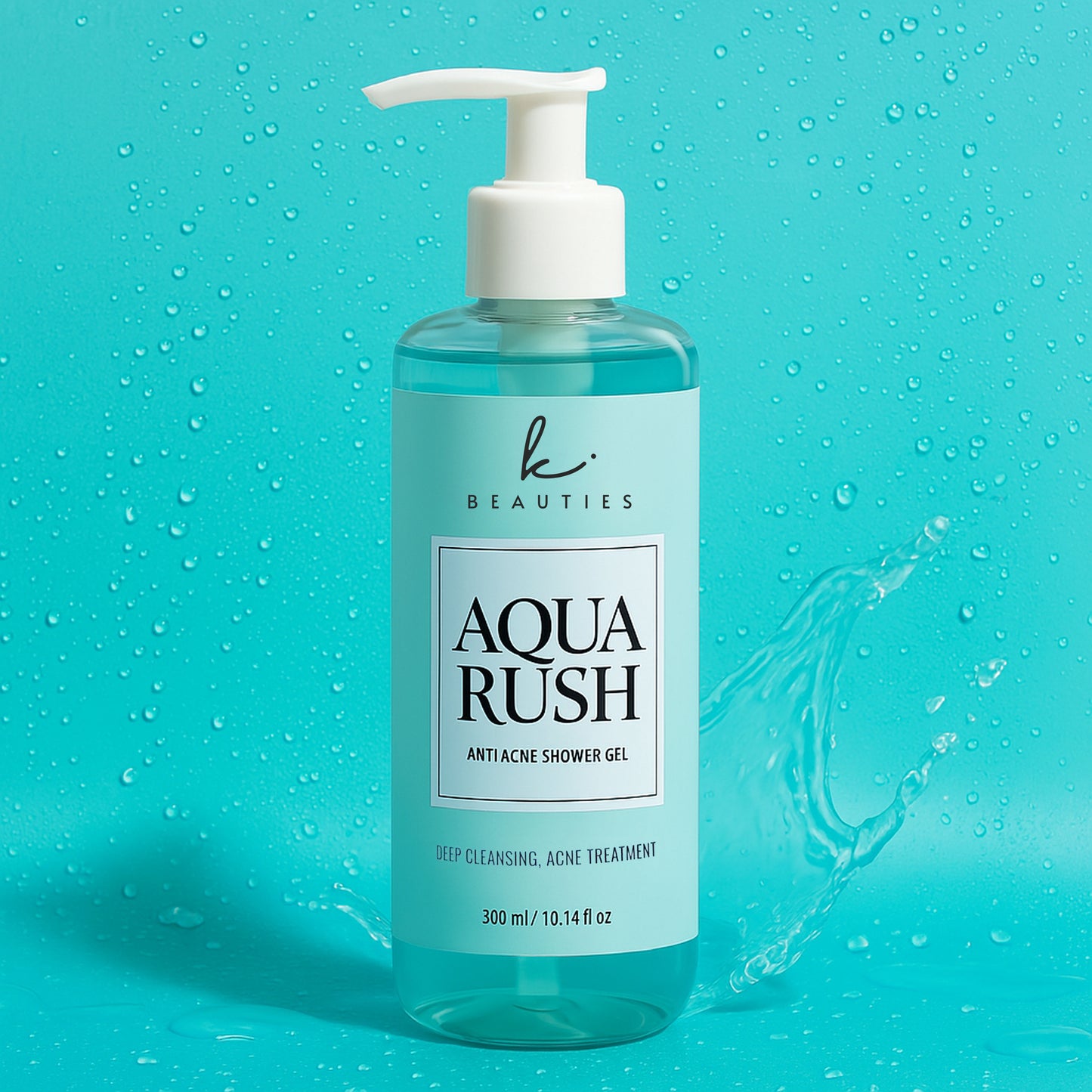Aqua Rush Anti-Acne Shower Gel by K Beauties – Refreshing body wash with Tea Tree and Salicylic Acid to fight back & chest acne, suitable for men and women